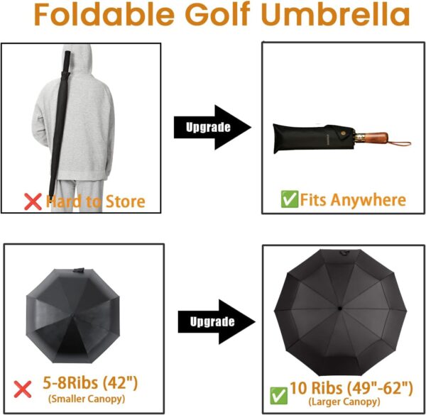SIEPASA 49/54/62 Inch Windproof Golf Umbrella - Automatic Open/Close, Real Wood Handle - Large Folding Travel Umbrella for Wind, Rain & Sun Protection. - Image 2
