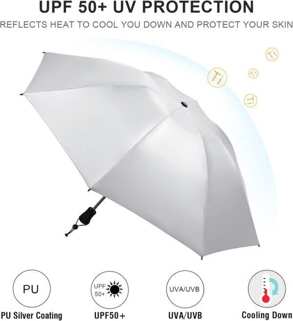 G4Free Liteflex Hiking Umbrella Mini Compact Ultralight Collapsible Reflective Silver Trekking Backpacking Umbrella - Image 4