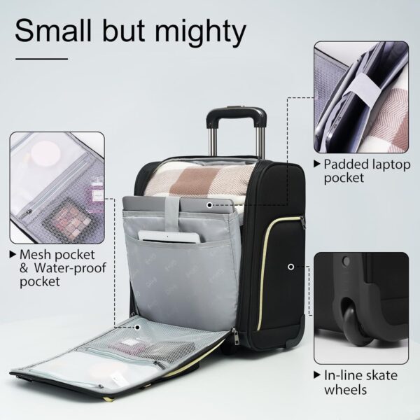 Coolife Luggage Carry On Luggage Underseat Luggage Suitcase Softside Wheeled Luggage Lightweight Rolling Travel Bag Underseater (Champagne Gray, Carry-On 16-Inch) - Image 3