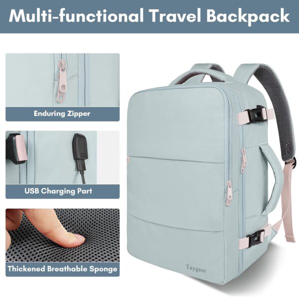 Taygeer Personal Item Backpack for Men Women, Travel Backpack Carry on Luggage Flight Approved with USB Charging Port & Shoe Pouch, Large Weekender Work Bag for Hiking Gift, Gray Powder - Image 8