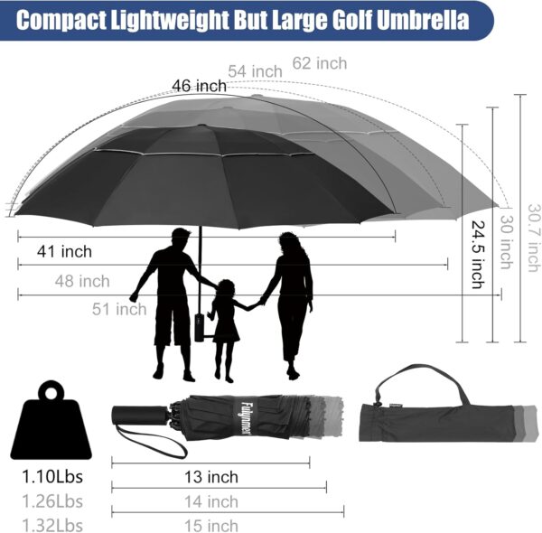 62/54/46 Inch Umbrellas for Rain Large Travel Compact Golf Umbrella Inverted Windproof Double Canopy 10 Ribs Automatic Open/Close UPF50+ Sun UV Protection - Image 7