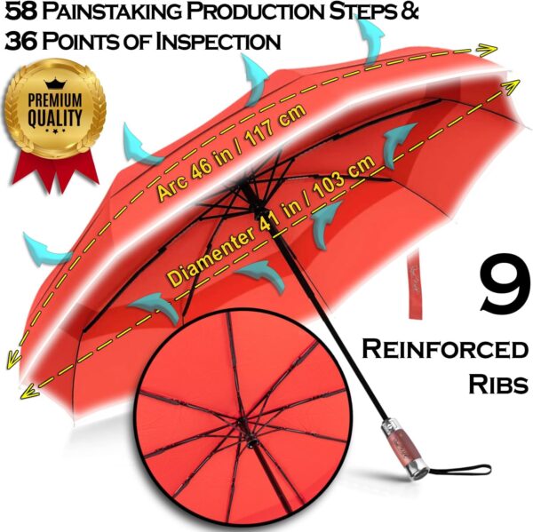 Royal Walk Windproof Folding Travel Umbrella Compact and Strong Luxurious Real Wood Handle Automatic Open Close Vented Double Canopy for Men and Women - Image 8