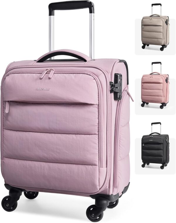 BAGSMART Underseat Carry on Luggage with Wheels, Soft Underseat Travel Luggage with PVC Wet/Dry Pockets, Lightweight Soft Personal Item Suitcase for Short Trip, Pinkish Purple