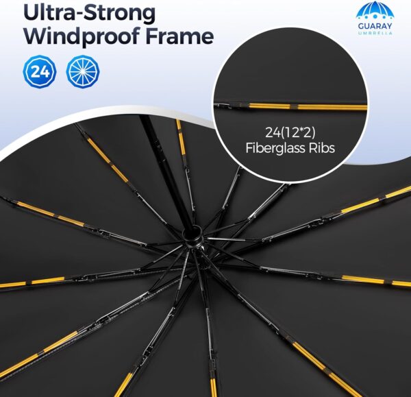 GUARAY Windproof Travel Umbrella with 24 Ribs, Automatic Sun & Rain Protection, Portable Compact with Large Canopy, UV Protection, Fits Car & Backpack - Image 3