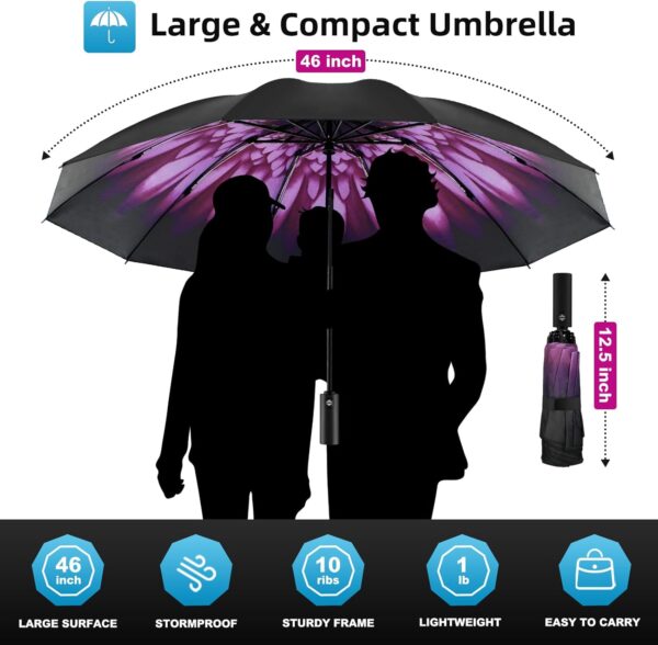 Windproof Trave Inverted Umbrella With Reflective Stripe, Reverse Compact Umbrellas for Rain, Portable Large Folding Sun UV Automatic Upside Down Umbrella for Car Backpack - Image 2