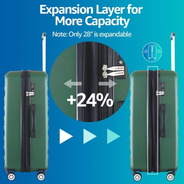 Luggage Set with Spinner Wheels and TSA Lock, 3 Pieces Expandable Hardside Suitcase for Travel, Hardshell Luggage Sets, 20", 24", 28",Dark Green - Image 5