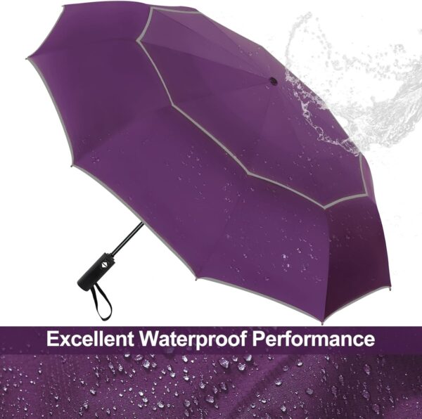 Satol Extra Large Golf Umbrella, 46/54/62 Inch Windproof 10 Ribs Vented Double Canopy Reflective Strips Automatic Open/Close Waterproof UV Protection Portable Compact Umbrella for Outdoor & Travel - Image 8