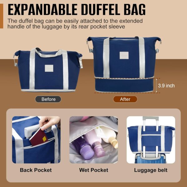 Romswi Suitcase Set 4Piece with Cup Holder TSA Lock, 20" 28" Hardside Spinner Luggage Set with Duffel Bag, Lightweight Durable PC+ABS Navy Travel Luggage - Image 7