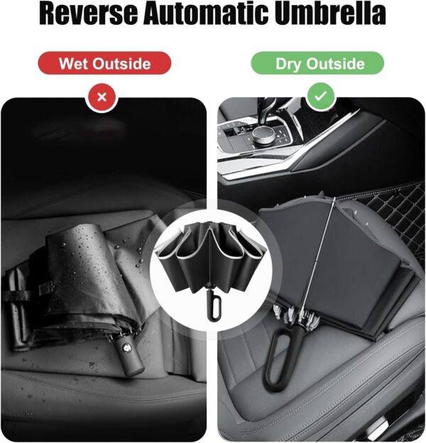 Ring Buckle Umbrella, Reflective Safety Strip, Sturdy Windproof, Reverse Automatic Umbrella, Ring Buckle Fully Automatic Umbrella, Travel Portable, Compact Folding Travel Umbrella (Gray) - Image 5