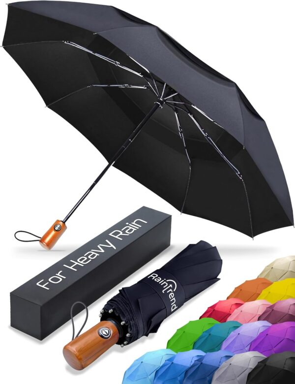 Windproof Travel Umbrellas for Rain Automatic +10% Bigger Canopy Strong Frame Compact Folding Portable Umbrella for Women Men Backpack Purse