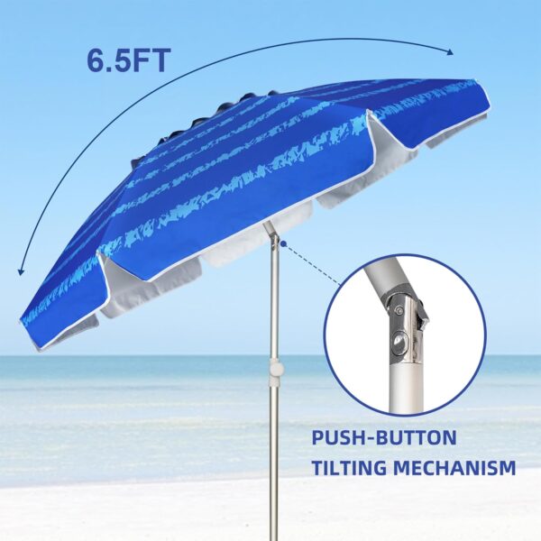 AMMSUN Beach Umbrellas for Sand Heavy Duty Wind Portable, 6.5 ft Beach Umbrella with Sand Anchor & UV Protection, Carry Bag for Outdoor Patio Garden Outdoor, Blue - Image 5