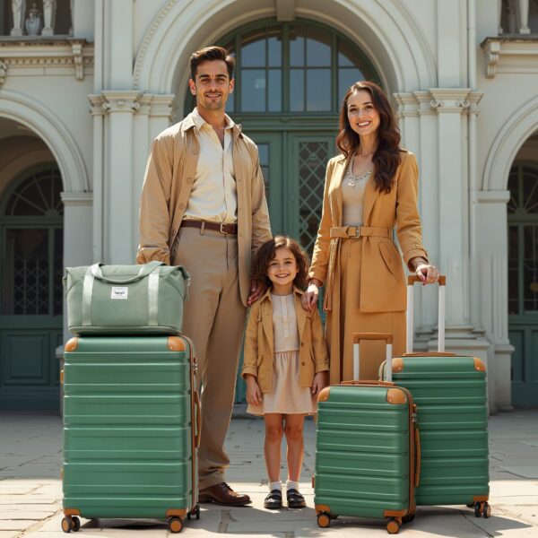 TAKUMI Luggage Set 5 Piece with Duffel Bag ABS Hardshell Suitcase Set with Double Spinner Wheels Travel Lugagge with TSA Lock Lightweight Carry On Suitcase (GREEN BROWN, 5 PIECE SET) - Image 2