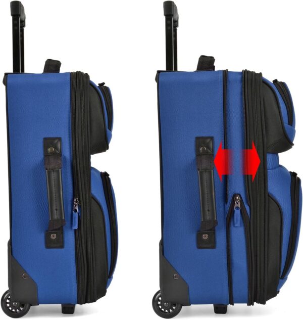 U.S. Traveler Lightweight Rolling 20" Carry On Luggage Softside Suitcase, Blue, 2 Wheel-1 Piece - Image 3