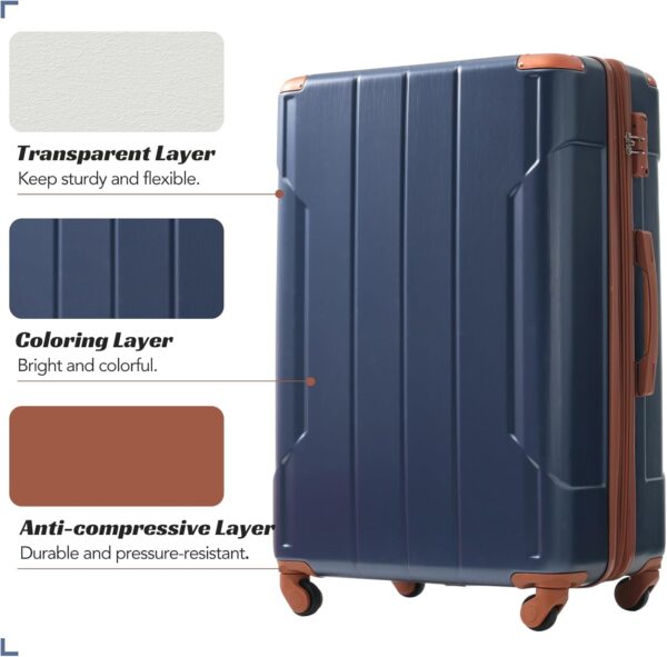 Merax Luggage Set 3 Piece Expandable Lightweight Suitcases with Spinner Wheels, Corner Guards (Inky Blue, 20/24/28) - Image 5