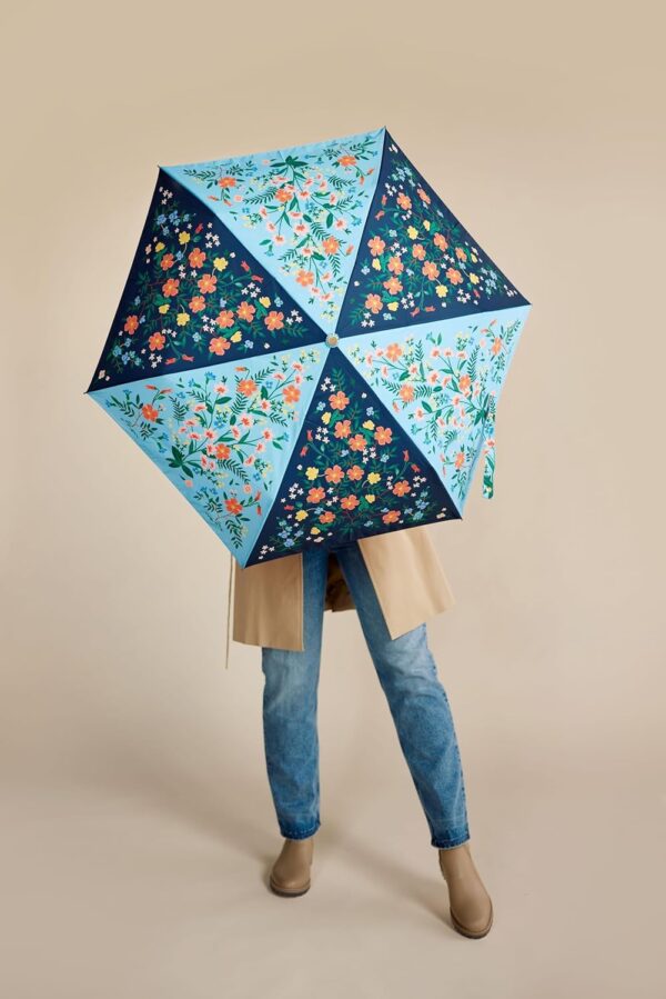 RIFLE PAPER CO. Umbrella, Matching Storage Sleeve, Portable, Auto Open and Close, Wooden Handle, Printed in Full Color - Image 5