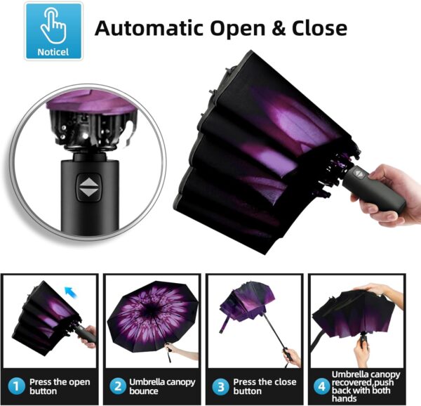 Windproof Trave Inverted Umbrella With Reflective Stripe, Reverse Compact Umbrellas for Rain, Portable Large Folding Sun UV Automatic Upside Down Umbrella for Car Backpack - Image 8