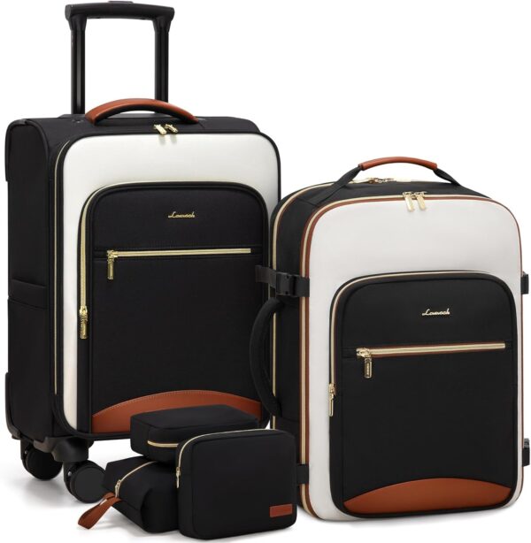 LOVEVOOK Luggage Sets for Women, 5 Piece Softside Carry-on Luggage Set, Lightweight Spinner Suitcases with Wheels with TSA Lock, Water-Resistant Large Capacity Suitcase Set for Travel