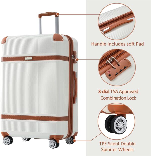 3 Piece ABS Hard Shell Suitcase Luggage Set with TSA Lock and Durable Corner Guards 8 Wheels Suitcase for Effortless Trave (White and Brown) - Image 4