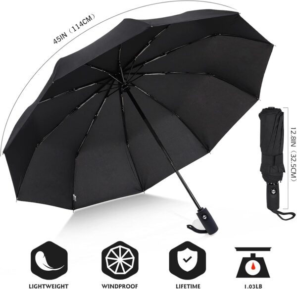 ZOMAKE Travel Umbrella Compact - 10 Ribs Portable Collapsible Umbrellas for Rain Windproof - Paraguas Automatic Small Folding Umbrella Lightweight Packable Umbrella for Women Men - Image 2