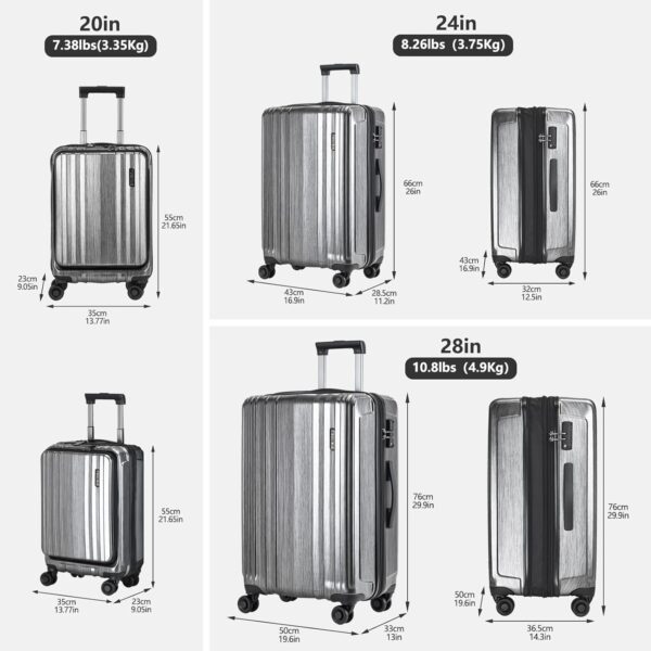 2 Piece Luggage Set 20/28 Inch, 20” Carry On with Front Pocket, 28” with Expandable Zipper, ABS+PC Hardshell Lightweight Suitcase, Silver Gray - Image 7