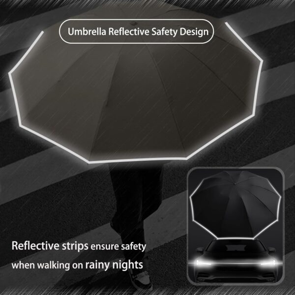 Ring Buckle Umbrella, Reflective Safety Strip, Sturdy Windproof, Reverse Automatic Umbrella, Ring Buckle Fully Automatic Umbrella, Travel Portable, Compact Folding Travel Umbrella (Gray) - Image 4