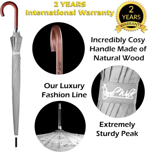 Royal Walk Windproof Large Umbrella for Rain 54 Inch Automatic Open for 2 Persons Wind Resistant Big Golf Umbrellas for Adult Men Women Classic Wooden Handle Fast Drying Strong 16 Ribs Travel 120cm - Image 2