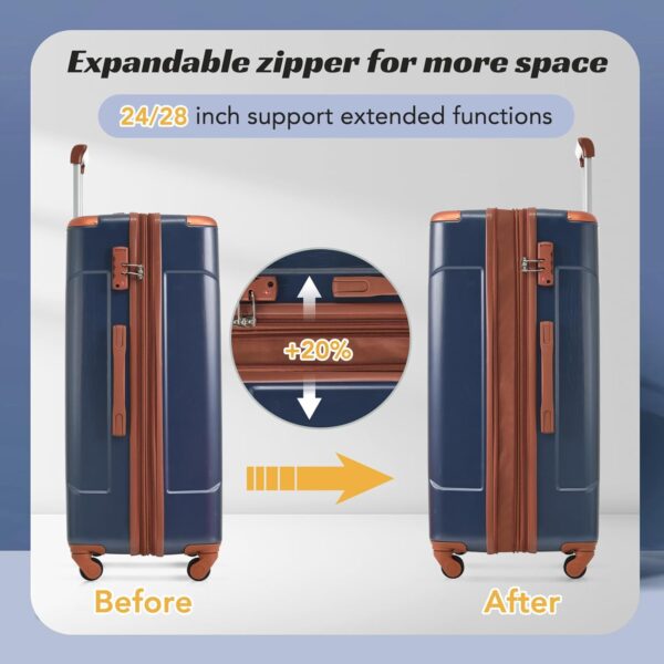 Merax Luggage Set 3 Piece Expandable Lightweight Suitcases with Spinner Wheels, Corner Guards (Inky Blue, 20/24/28) - Image 3