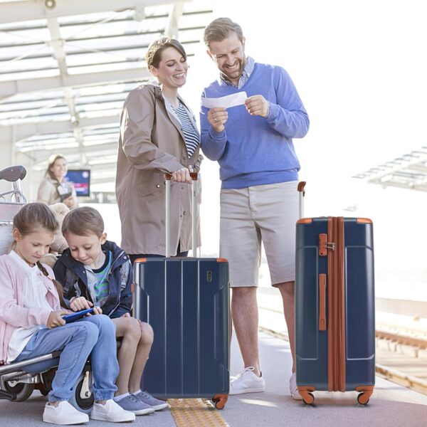 Merax Luggage Set 3 Piece Expandable Lightweight Suitcases with Spinner Wheels, Corner Guards (Inky Blue, 20/24/28) - Image 2