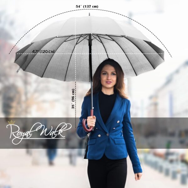 Royal Walk Windproof Large Umbrella for Rain 54 Inch Automatic Open for 2 Persons Wind Resistant Big Golf Umbrellas for Adult Men Women Classic Wooden Handle Fast Drying Strong 16 Ribs Travel 120cm - Image 5