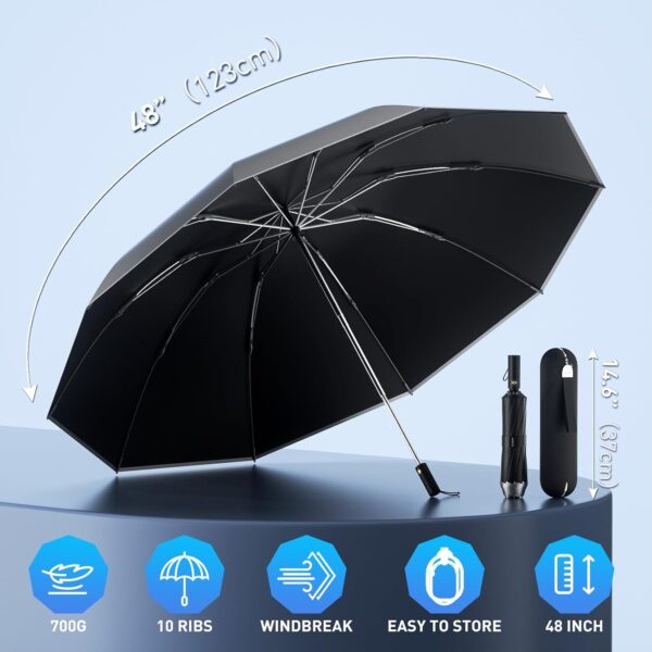 Inverted Umbrella - 48Inch Large Windproof Umbrella with Reflective Stripe - Travel Auto Reverse Umbrellas for Rain with case - Image 2