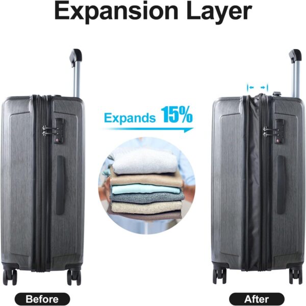 2 Piece Luggage Set 20/28 Inch, 20” Carry On with Front Pocket, 28” with Expandable Zipper, ABS+PC Hardshell Lightweight Suitcase, Silver Gray - Image 2