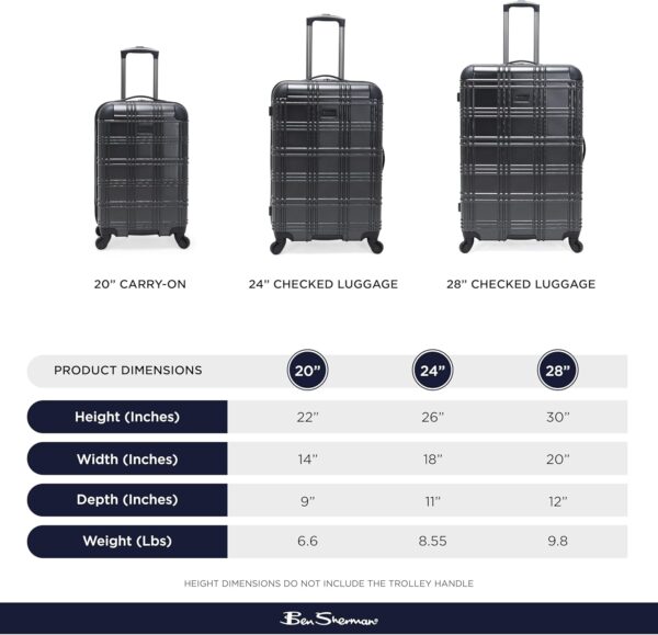 Ben Sherman Nottingham Lightweight Hardside 4-Wheel Spinner Travel Luggage, Charcoal, 3-Piece Set (20"/24"/28") - Image 6