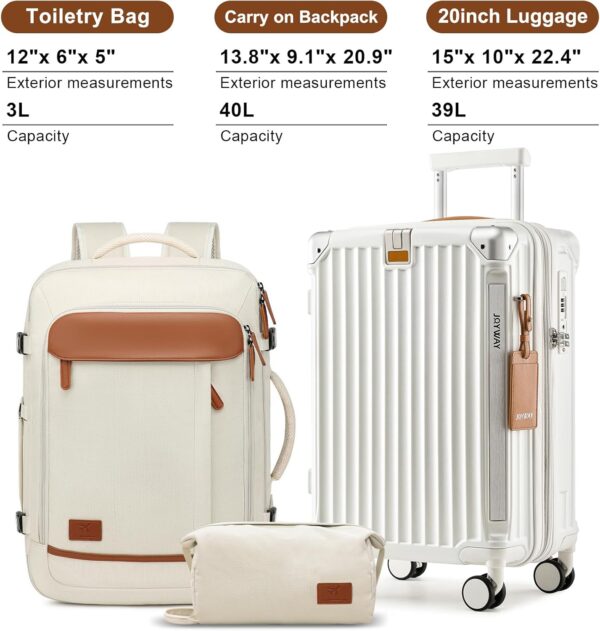 Joyway 20in Carry On Luggage with Cup Holder and USB Port, 25% Expandable Capacity, Smart Suitcase with Anti Slip Wheels and Backpack, Perfect for Men and Women 3 Piece Set White - Image 5