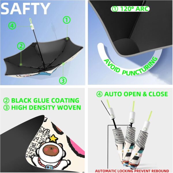 Rounded Corner Folding Umbrella Anti-UV Compact Durable Umbrella Auto Open/Close Lightweight Backpack Cute Cartoon Umbrella for Girls & Boys - Image 5
