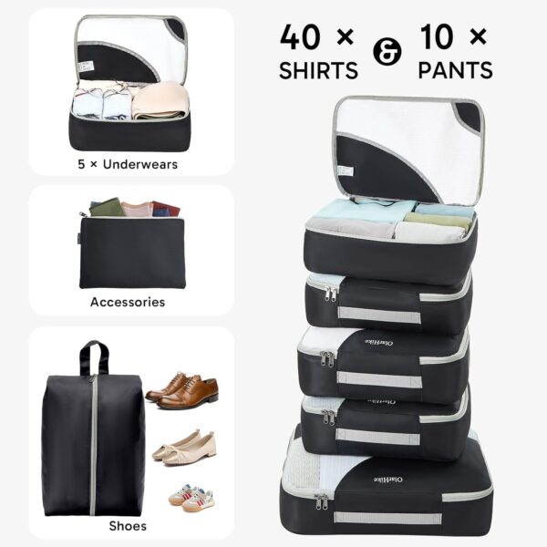 ALL INCLUDED 10 Set Durable Packing Cubes for Suitcases,OlarHike Essentials for Travel,UPGRADED Anti-Tear Stitching, NEW Improved Luggage Packing Organizers for Travel Accessories (Black) - Image 5