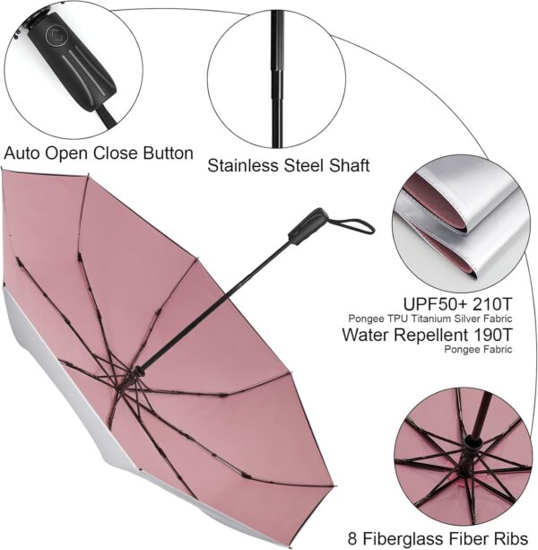 G4Free UPF 50+ UV Protection Sun Umbrella Double Layer Windproof Compact Travel Umbrella 46 Inch Auto Open Close - Image 8