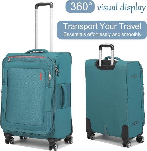 Luggage Sets 3Piece Softside Extra Large Size Expandable Lightweight Durable Suitcase Sets Double Spinner Wheels Combination Lock Blue Luggage For Overseas Journey(21in/25in/29in)(Teal) - Image 4