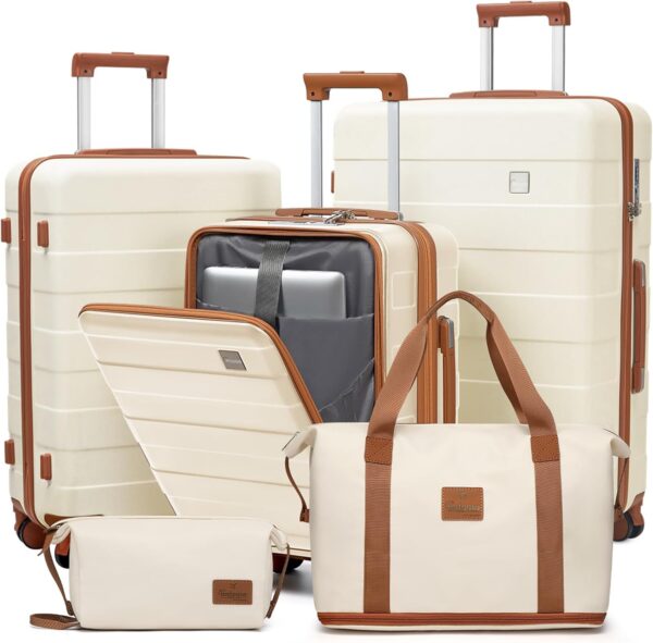 imiomo Luggage Sets 5 Piece with TSA Locks, Hardside Carry On Suitcase Set with Spinner Wheel, Lightweight Travel Luggage with USB Port, White