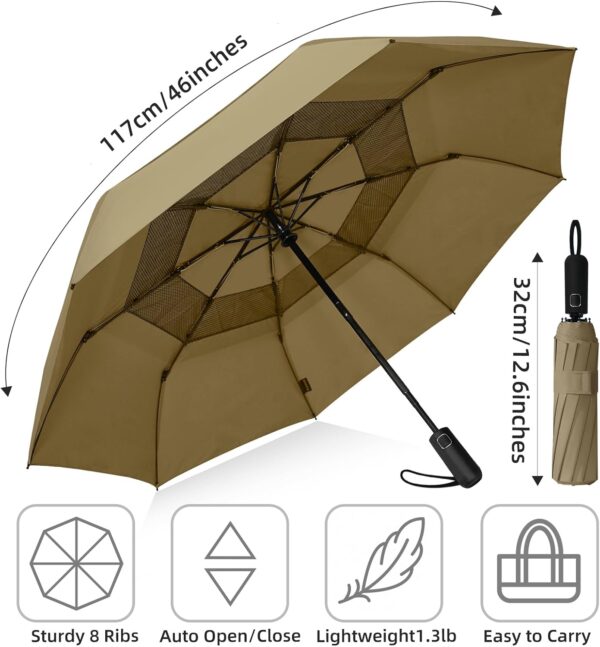 Travel Umbrella Compact, Portable Umbrella with Waterproof & Absorbent Bag, Windproof Folding Umbrella, Small Lightweight Umbrella, Automatic Umbrella for Men Women - Image 2