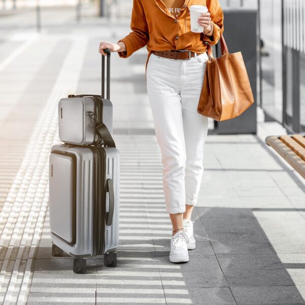 22 Inch Carry On Luggage 22x14x9 Airline Approved, Carry On Suitcase with Wheels, Hard-shell Carry-on Luggage, Durable Luggage Carry-On, Grey Small Suitcase with Cosmetic Case - Image 9