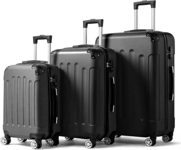 Karl home 3-Piece Luggage Set Travel Lightweight Suitcases with Rolling Wheels, TSA lock & Moulded Corner, Carry on Luggages for Business, Trip, Black (20"/24"/28")