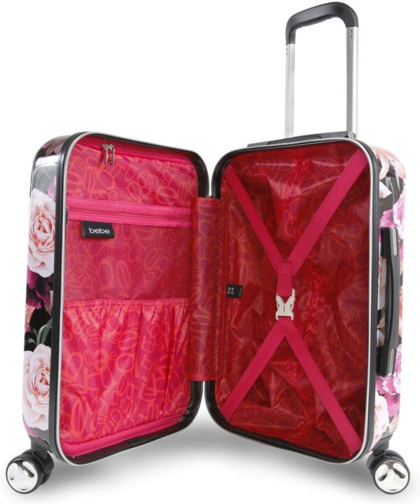 BEBE Women's Marie 21" Hardside Carry-on Spinner Luggage, Black Floral Print, One Size - Image 3