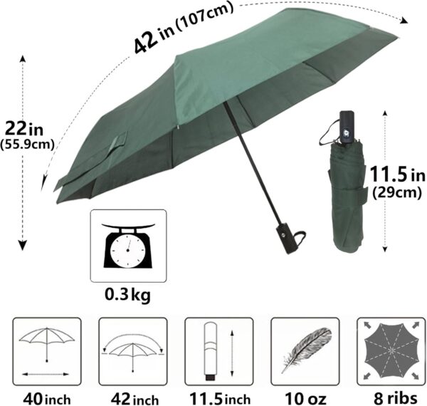 Windproof Travel Umbrella Sturdy Fiberglass Frame Compact Umbrella Auto Open Close Portable UV Protection. - Image 3