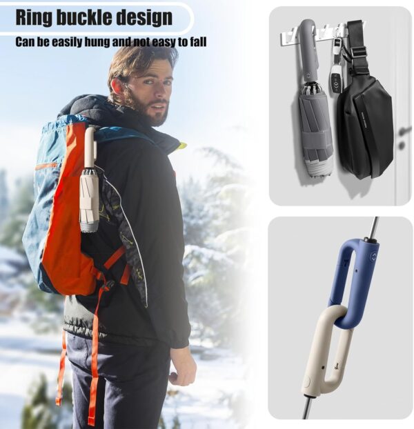 Ring Buckle Umbrella, Reflective Safety Strip, Sturdy Windproof, Reverse Automatic Umbrella, Ring Buckle Fully Automatic Umbrella, Travel Portable, Compact Folding Travel Umbrella (Gray) - Image 6