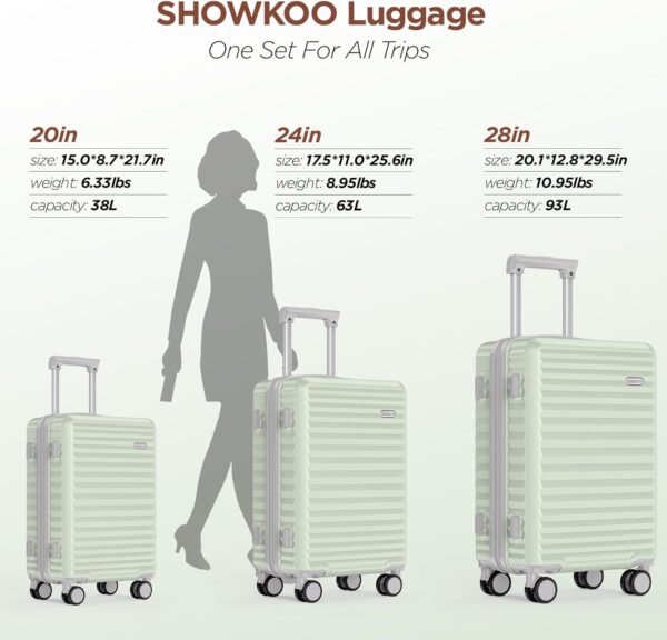 SHOWKOO Luggage Sets 3 Piece Hardside Expandable Suitcase with Double Spinner Wheels Tsa Lock Cyan (20in/24in/28in) - Image 9