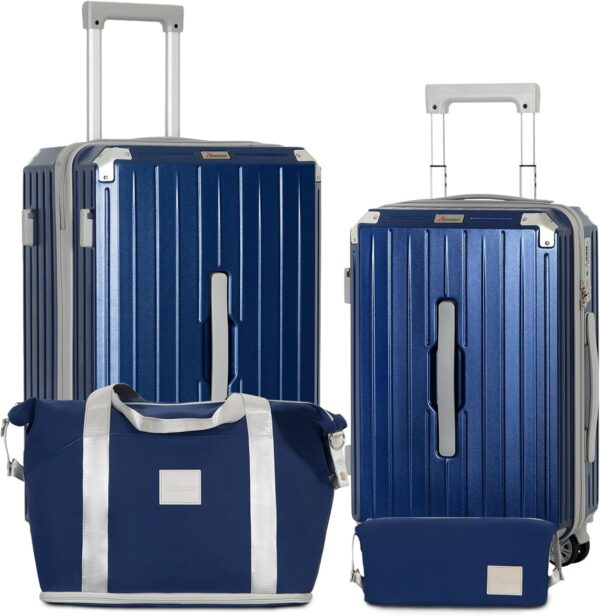 Romswi Suitcase Set 4Piece with Cup Holder TSA Lock, 20" 28" Hardside Spinner Luggage Set with Duffel Bag, Lightweight Durable PC+ABS Navy Travel Luggage