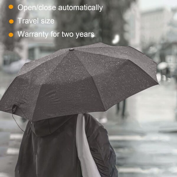 SIEPASA Compact Travel Umbrella - Windproof Auto Open/Close, Small Folding Umbrella for Rain - Lightweight & Durable with Fiberglass Frame, Waterproof Canopy - Fits Backpack, Purse, Suitcase. (Black) - Image 6
