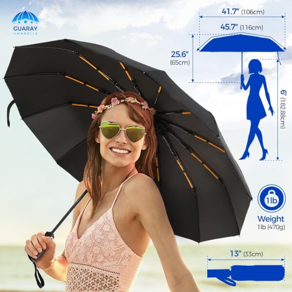 GUARAY Windproof Travel Umbrella with 24 Ribs, Automatic Sun & Rain Protection, Portable Compact with Large Canopy, UV Protection, Fits Car & Backpack - Image 6