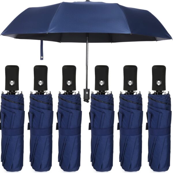 Jexine 6 Pcs Travel Compact Umbrella Automatic Open Close Windproof Small Light Backpack Purse Car Portable Collapsible Umbrella for Rain, Men Women