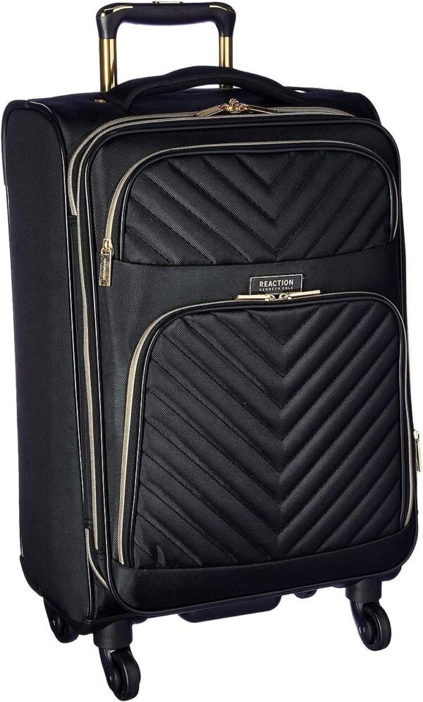 Kenneth Cole REACTION Chelsea 2-Piece Bundle - 20" Chevron Expandable 8-Wheel Carry-On Suitcase & Matching 15" Laptop Backpack, Black